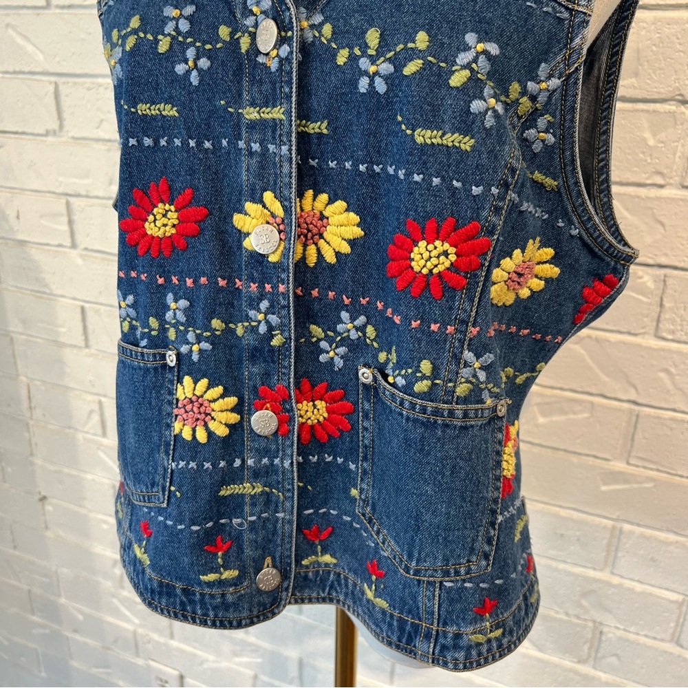 Vintage 90s y2k Susan Bristol Embroidered Denim Vest women’s M - Picture 3 of 8
